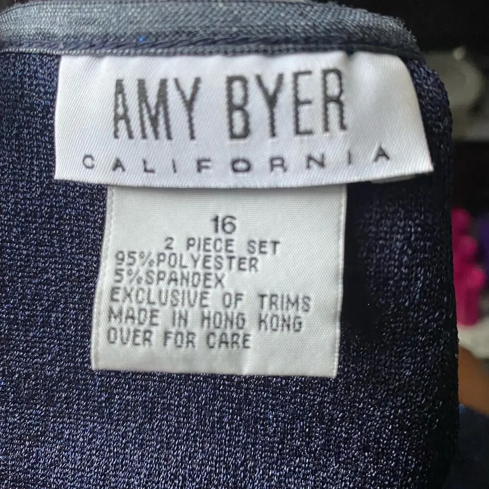 Amy Byer Girls Navy Blue Slip Dress Jacket Two Piece Cocktail Evening Set 16